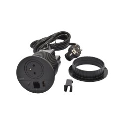 Prise encastrable Incara Disq80 1 prise 2p + t + usb a - usb C + passe câble noir