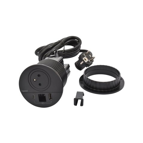 Inbouwstopcontact Incara Disq80 1 stopcontact 2P + T + USB-A - USB-C + kabeldoorvoer zwart