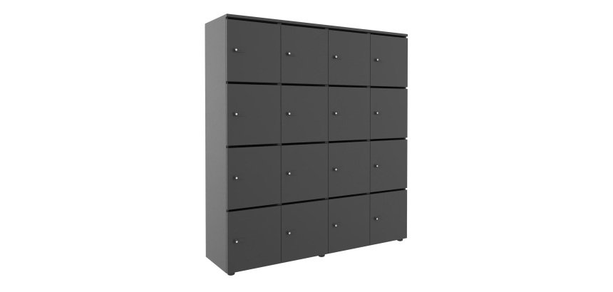 Casillero Flexycaz carbón 4 columnas x 4 compartimentos - An 160 x Fon 42 x Alt 173,5 cm - 16 puertas individuales