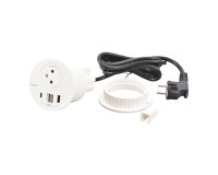 Prise encastrable Incara Disq80 1 prise 2p + t + usb a - usb C + passe câble blanc