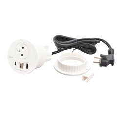 Einbau-Steckdose Incara Disq80 1 Steckdose 2P + T + USB A - USB C + Kabeldurchlass weiß