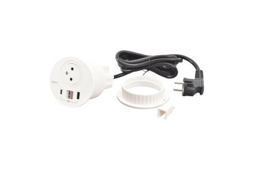 Inbouwstopcontact Incara Disq80 1 stopcontact 2P + T + USB-A - USB-C + kabeldoorvoer wit
