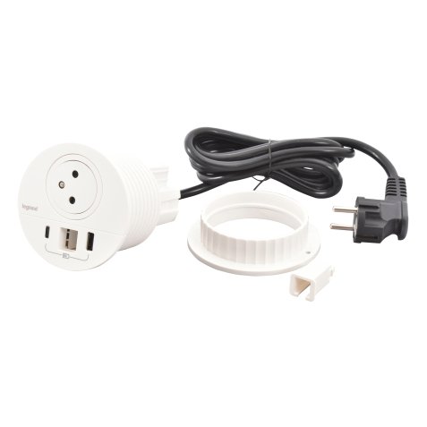 Inbouwstopcontact Incara Disq80 1 stopcontact 2P + T + USB-A - USB-C + kabeldoorvoer wit