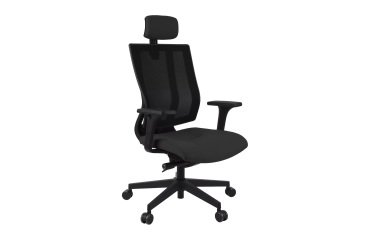 Fauteuil de bureau ergonomique MAXPRO NOIR, tissu et maille, avec accoudoirs 2D et appui-tête, mécanisme synchrone, pieds noirs