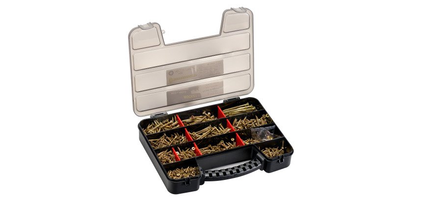 Vis à bois et aggloméré Rocket empreinte Pozi, acier bichromaté - Coffret de 1000 vis + 2 embouts PZ2