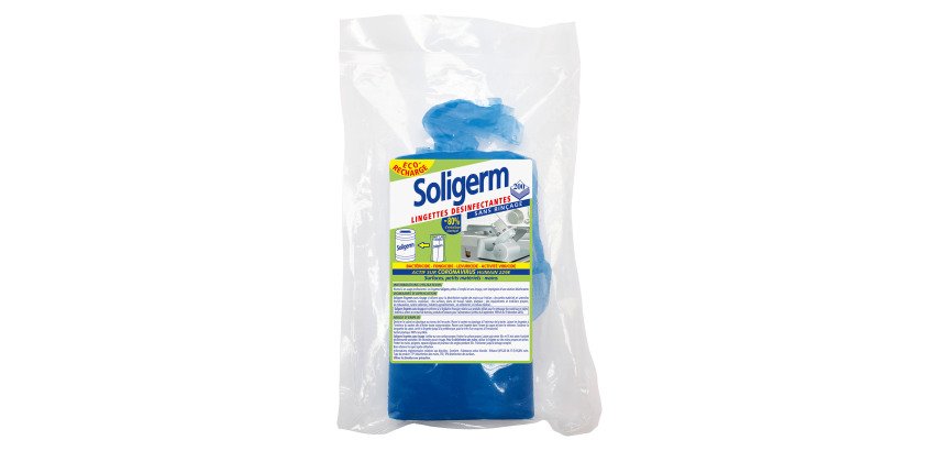 Lingettes désinfectantes pour cuisine et mains Soligerm - Recharge de 200