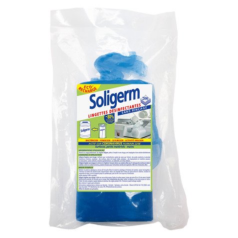 Lingettes désinfectantes pour cuisine et mains Soligerm - Recharge de 200