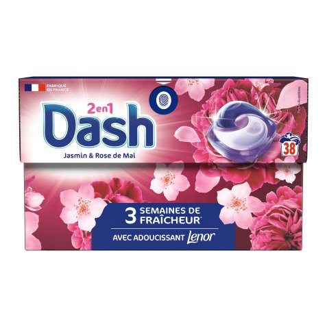 Lessive Pods Dash 2 en 1 fraicheur Jasmin et rose de mai - 38 lavages