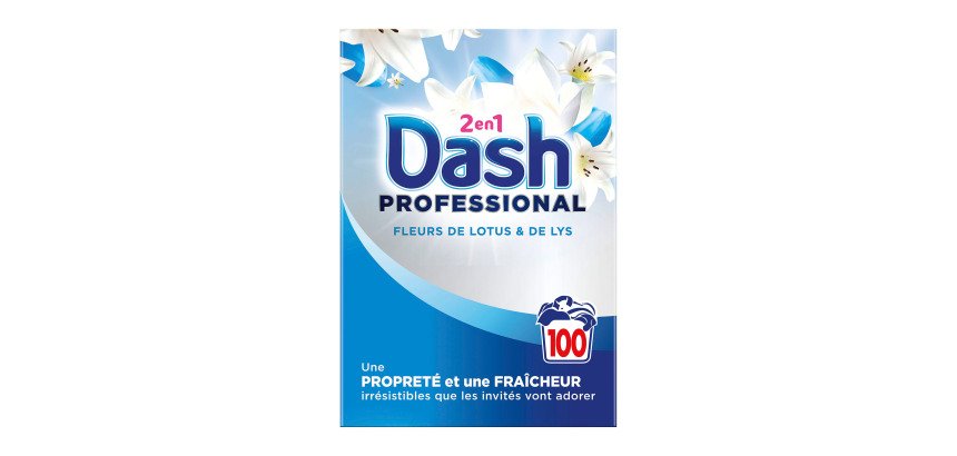 Lessive poudre concentrée Dash professional 2 en 1 fleurs de lotus & lys - 100 lavages - Baril de 5,5 kg