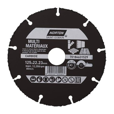 Disque carbure Norton multi-matériaux Ø 125 x 22,23 mm - Nombre de segment 9
