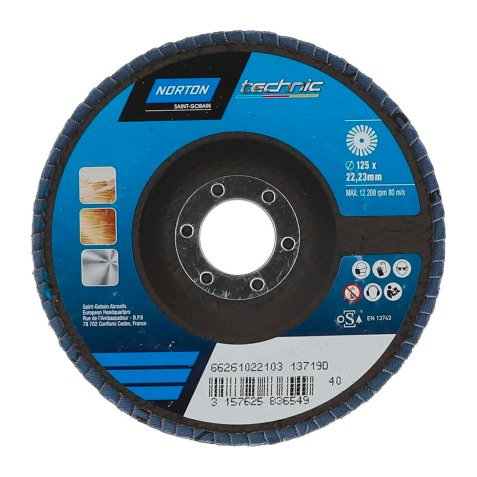 Disque à lamelles Norton Technic Ø 125 x 22,23 mm - Grain 40 - Lot de 5