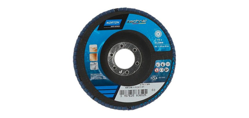 Disque à lamelles Norton Technic Ø 115 x 22,23 mm - Grain 60 - Lot de 5