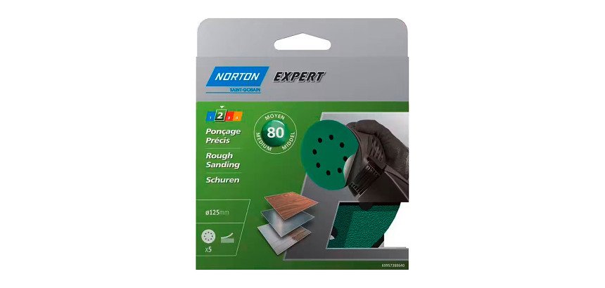 Disque abrasif Norton auto-agrippant multi-usage Ø 125 mm, grain 80 - Lot de 5