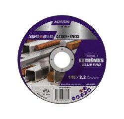 Disque à tronçonner et ébarder Acier/inox Norton Travaux Extrêmes 115 x 2,2 x 22,23 mm