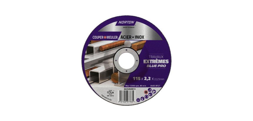 Disque à tronçonner et ébarder Acier/inox Norton Travaux Extrêmes 115 x 2,2 x 22,23 mm