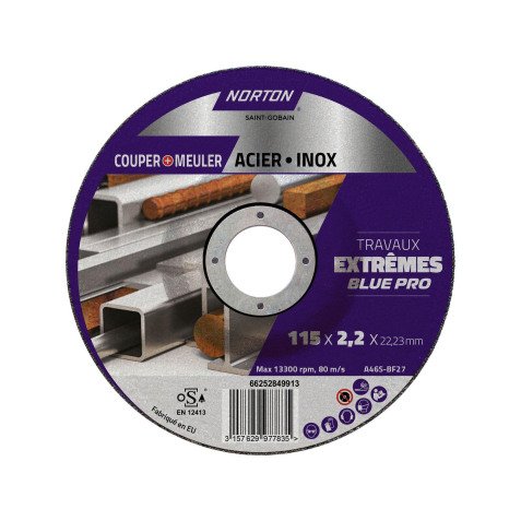 Disque à tronçonner et ébarder Acier/inox Norton Travaux Extrêmes 115 x 2,2 x 22,23 mm