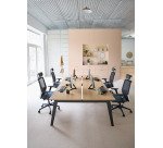 Pôle de 4 bureaux Exprim Arche L 320 cm avec goulotte intégrée plateau chêne clair