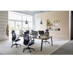 Pôle de 4 bureaux Exprim Arche L 320 cm avec goulotte intégrée plateau chêne clair