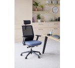 Chaise de bureau Prega tissu et maille - dossier haut - appui-tête - accoudoirs 3D - soutien lombaire - mécanisme synchrone
