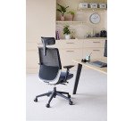 Chaise de bureau Prega tissu et maille - dossier haut - appui-tête - accoudoirs 3D - soutien lombaire - mécanisme synchrone