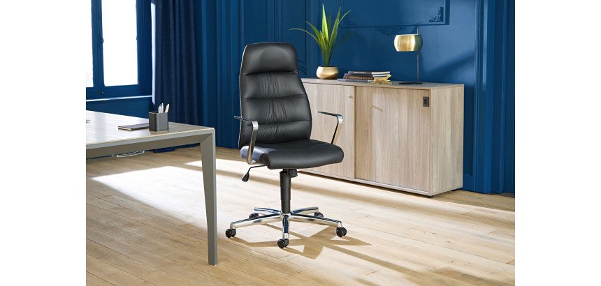 Sedia da ufficio in pelle Altena - con braccioli, poggiatesta - Meccanismo sincrono - Base cromata