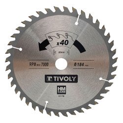 Lame de scie circulaire pour bois Tivoly Ø 184 mm x 20 mm, 40 dents
