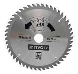 Kreissägenblatt für Holz von Tivoly Ø 216 mm x 30 mm, 48 Zähne