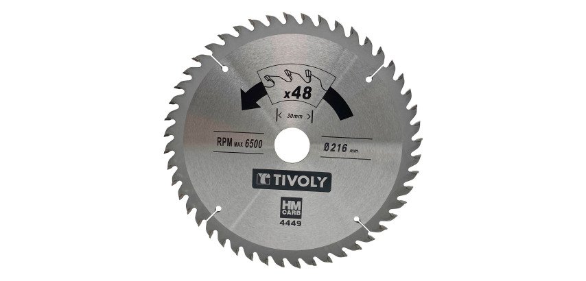 Kreissägenblatt für Holz von Tivoly Ø 216 mm x 30 mm, 48 Zähne