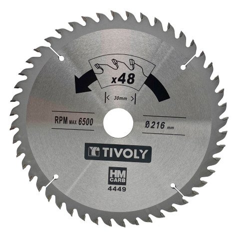 Lame de scie circulaire pour bois Tivoly Ø 216 mm x 30 mm, 48 dents