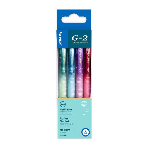 Stylo roller Pilot G2 Bubble rétractable pointe 0,7 mm - écriture moyenne - Pochette de 4