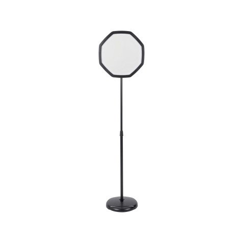 <table><tr><td>Achteckiges Schild auf schwarz lackiertem Bi-Office-Ständer</td></tr></table>