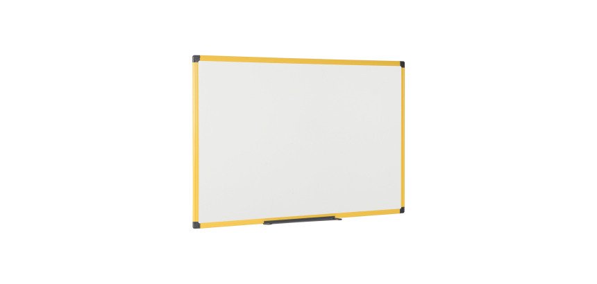 Weiß emailliertes Stahlschreibtafel, gelber Rahmen, 150 x 100 cm, Ultrabrite Bi-Office