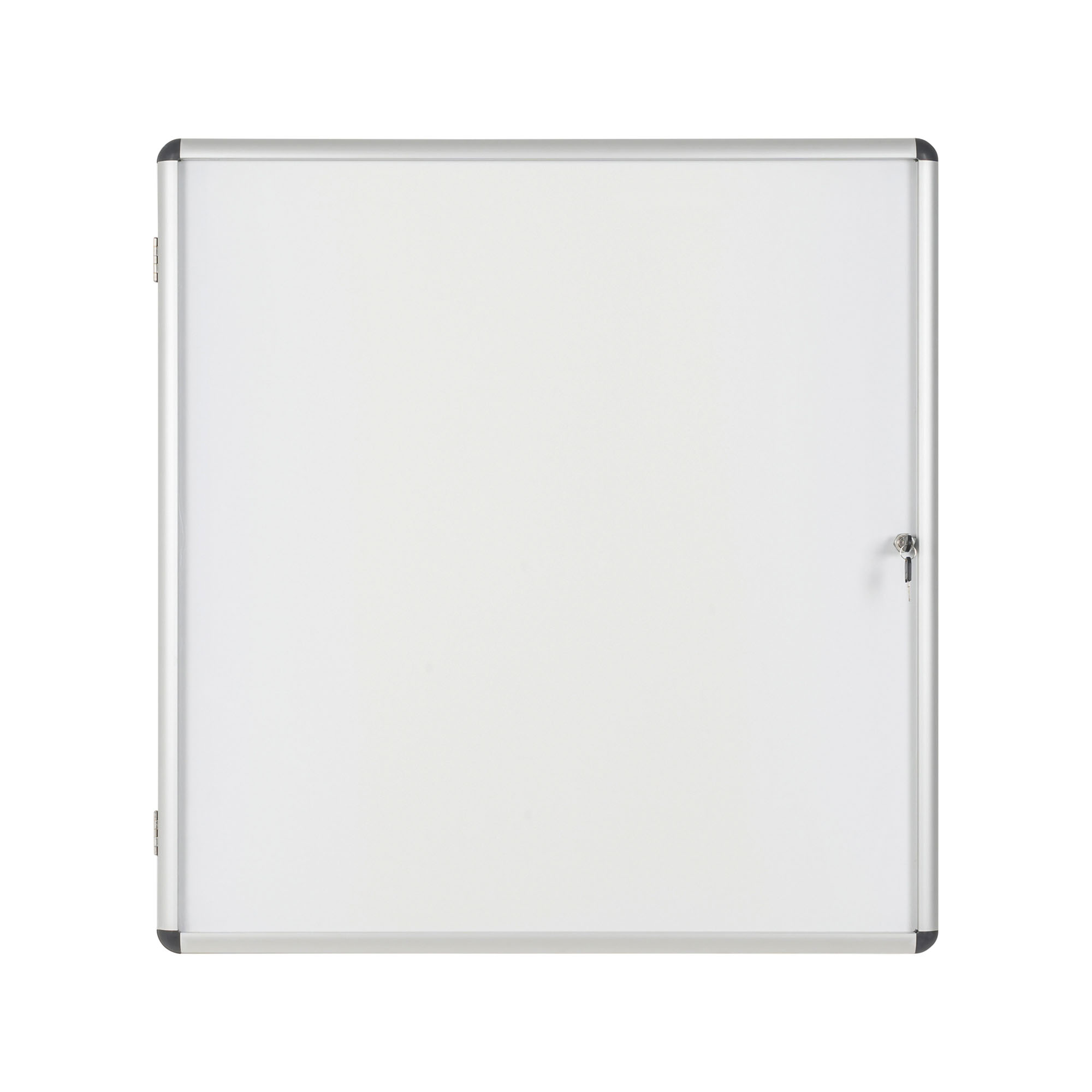 Bi-Office Showbox Vitrine Enclore, whiteboard, mantisch-interieur, geschikt voor 4 x DIN A4, zilveren aluminium frame, afsluitbaar, 500 x 674 mm