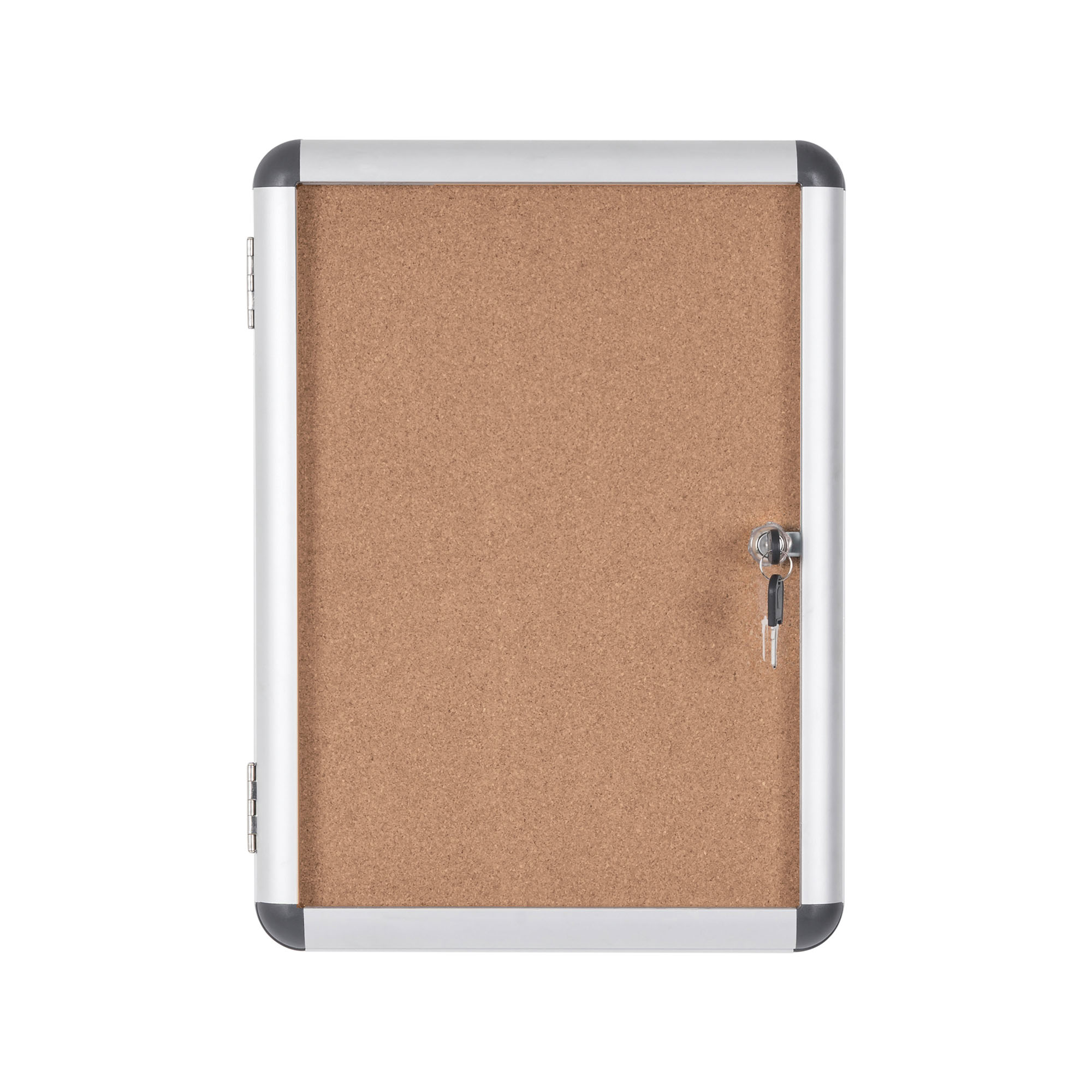 Bi-Office Schaukasten Vitrine – Kork-Pinnwand, Schwingende Acryl-Tür, 92,4x65,3 Cm, Abschließbar, Silberner Rahmen