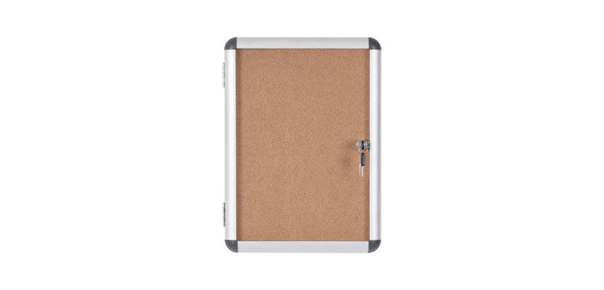 Vitrine intérieure fond liège porte battante cadre aluminium Bi-Office Enclore - 2 feuilles