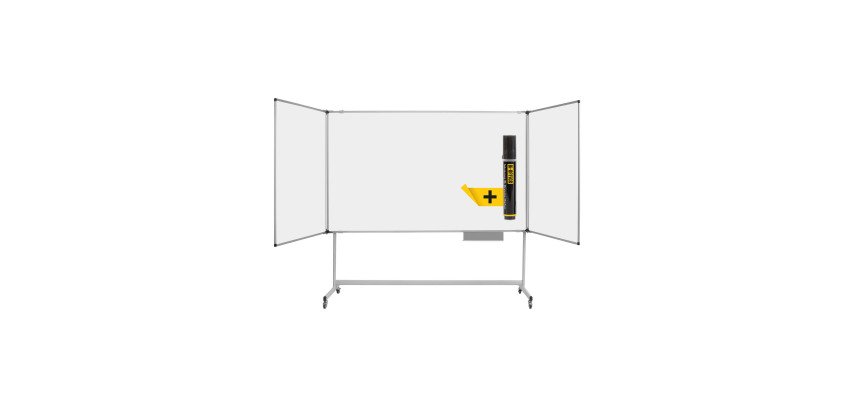 White mobile triptych board enamelled steel aluminium frame 100 x 150 cm maya Trio Bi-Office