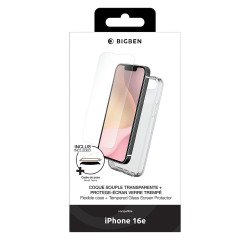 Pack 2 in 1 soft transparent case for iPhone 16 + Big Ben screen protector.