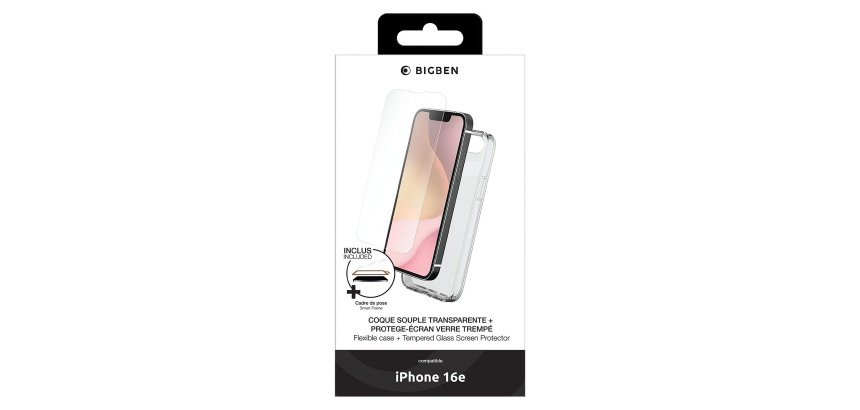 Pack 2 en 1 coque souple transparente pour IPhone 16E  + protège écran Big ben