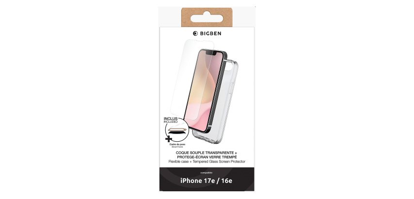 Pack 2 en 1 coque souple transparente pour IPhone 16E  + protège écran Big ben