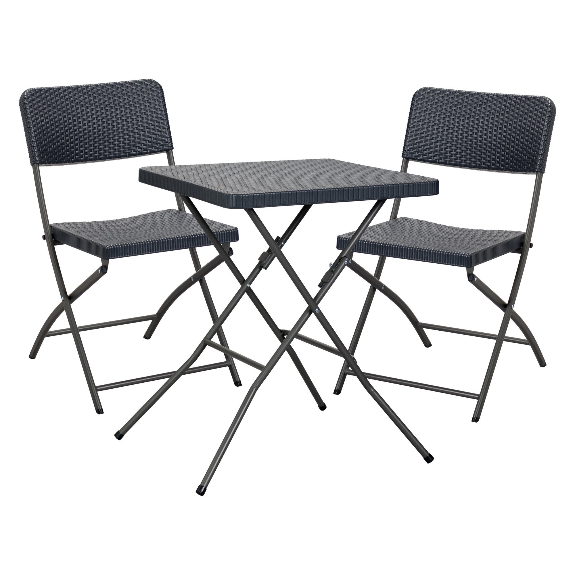 Ensemble de jardin OWEN - 1 table et 2 chaises pliantes - polyéthylène et métal