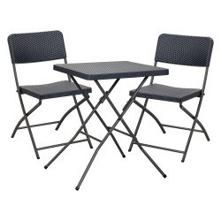 Ensemble de jardin OWEN - 1 table et 2 chaises pliantes - polyéthylène et métal