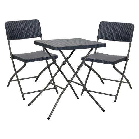 Ensemble de jardin OWEN - 1 table et 2 chaises pliantes - polyéthylène et métal