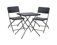 Ensemble de jardin OWEN - 1 table et 2 chaises pliantes - polyéthylène et métal