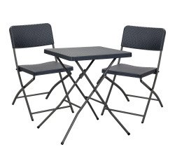 Ensemble de jardin OWEN - 1 table et 2 chaises pliantes - polyéthylène et métal