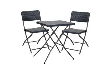 Ensemble de jardin OWEN - 1 table et 2 chaises pliantes - polyéthylène et métal