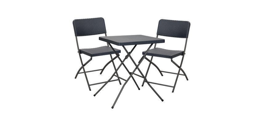 Ensemble de jardin OWEN - 1 table et 2 chaises pliantes - polyéthylène et métal