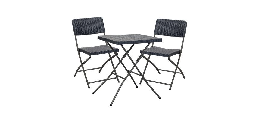 Ensemble de jardin OWEN - 1 table et 2 chaises pliantes - polyéthylène et métal