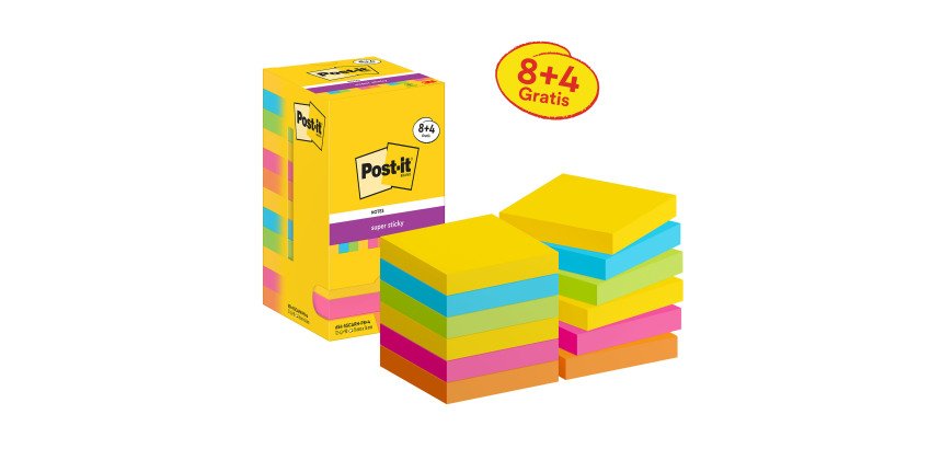 12 Post-it colorati Carnival super sticky di cui 4 in omaggio