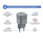 Force Power chargeur USB C 30W Power Delivery GaN gris