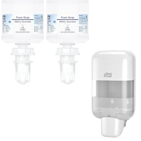 Tork Sapone a schiuma mani profumazione delicata Mini S5 2 cartucce + dispenser omaggio